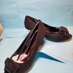 VALENTI FRANCO BEAUTIFUL BLACK GLITTER AND RHINESTONE DRESS SHOES